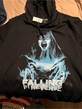 Hot Topic FALLING IN REVERSE Black Graphic Hoodie with Blue Ghost and Red Eyes